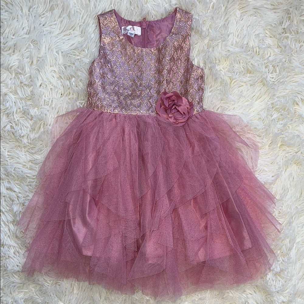 Pink Sleeveless Tulle Dress with Floral Accent